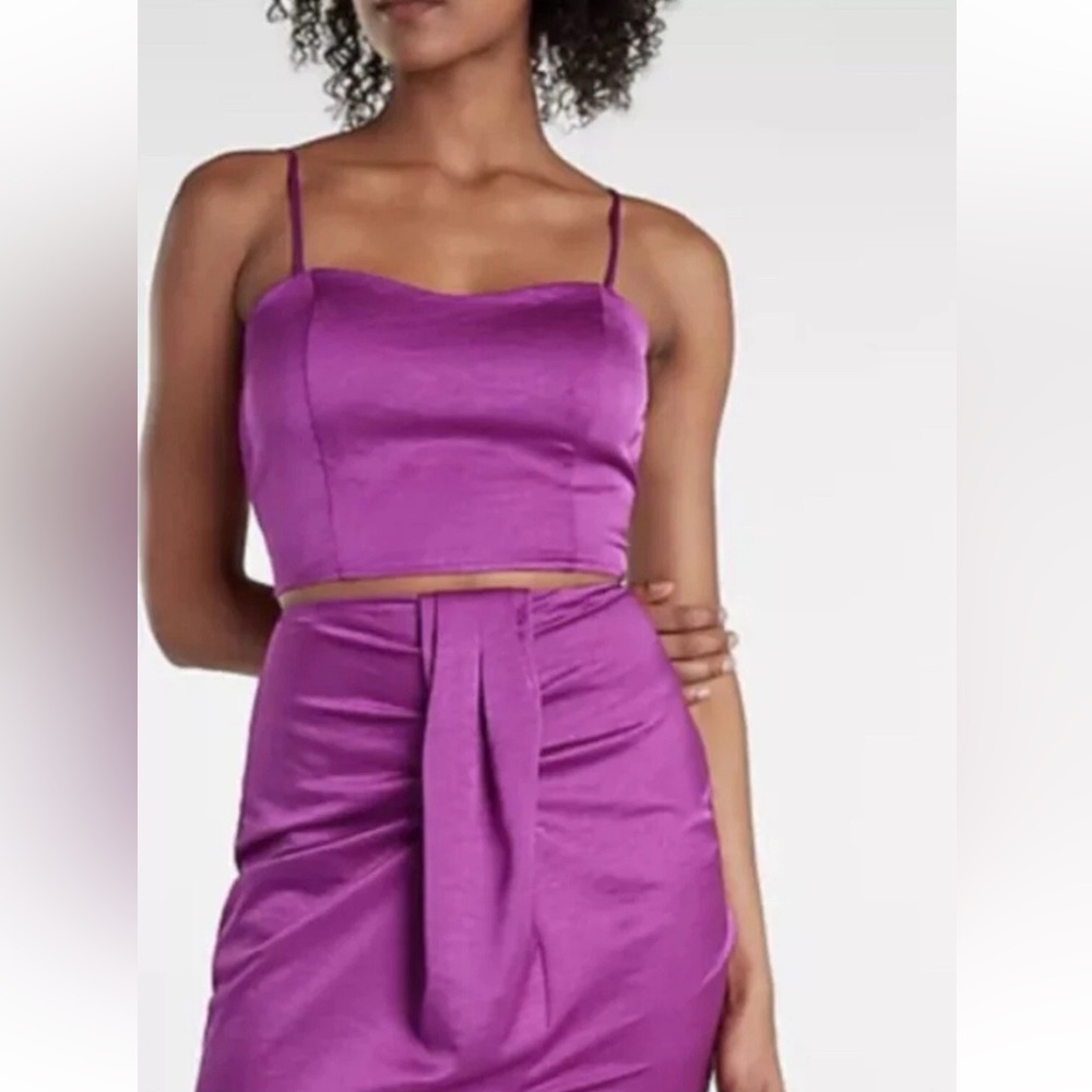 Express Satin Sleeveless Spaghetti Strap Crop Cami Women’s Size XS Purple NWT